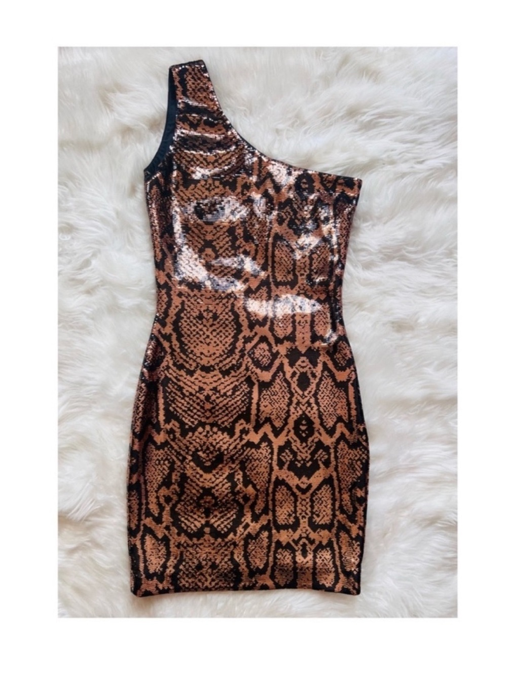 New! Balenciaga Snakeskin Print Sequin One-Shoulder Bodycon Mini Dress FR 36 - Picture 9 of 13